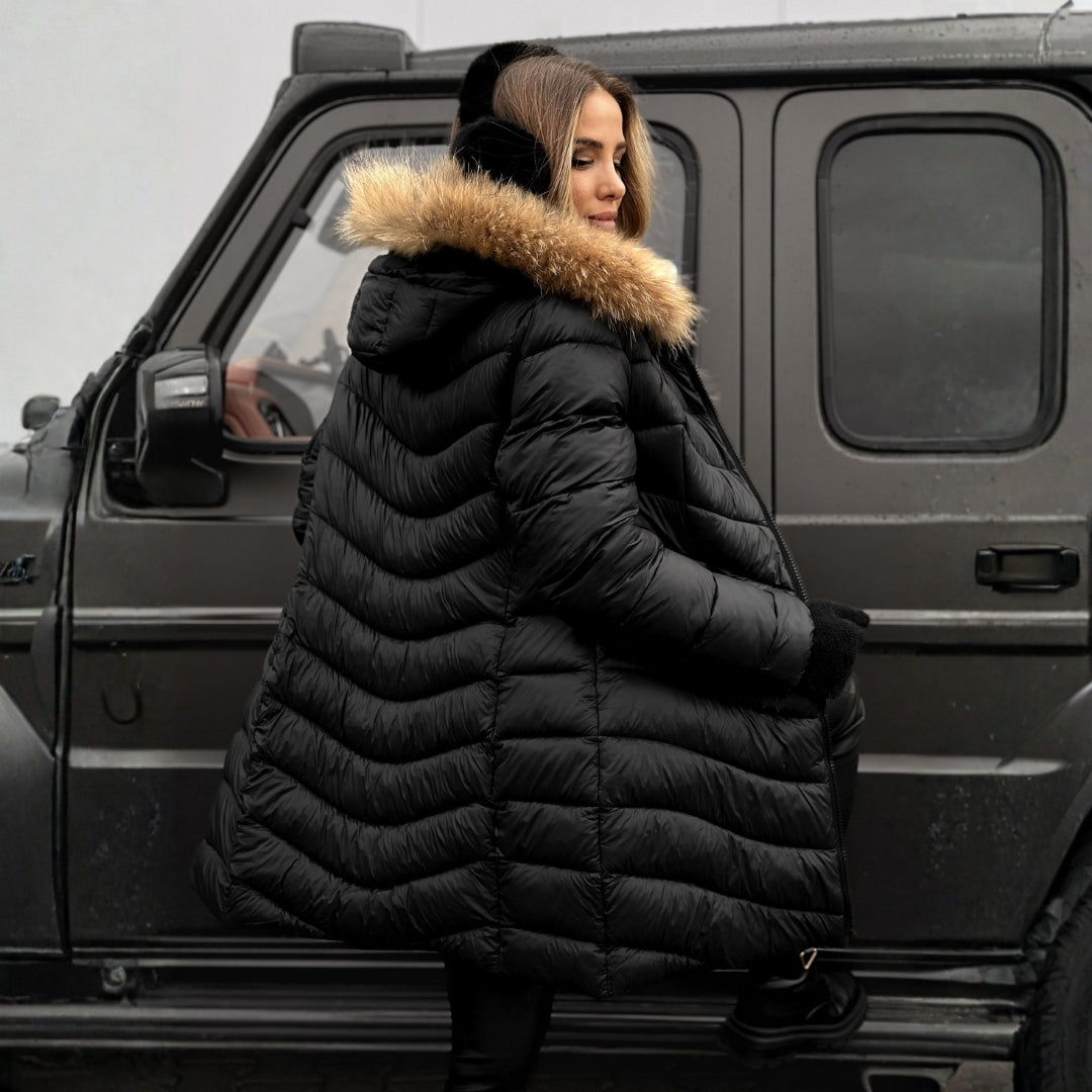 Veronika – prošívaný kabát s odepínacím luxusním límcem