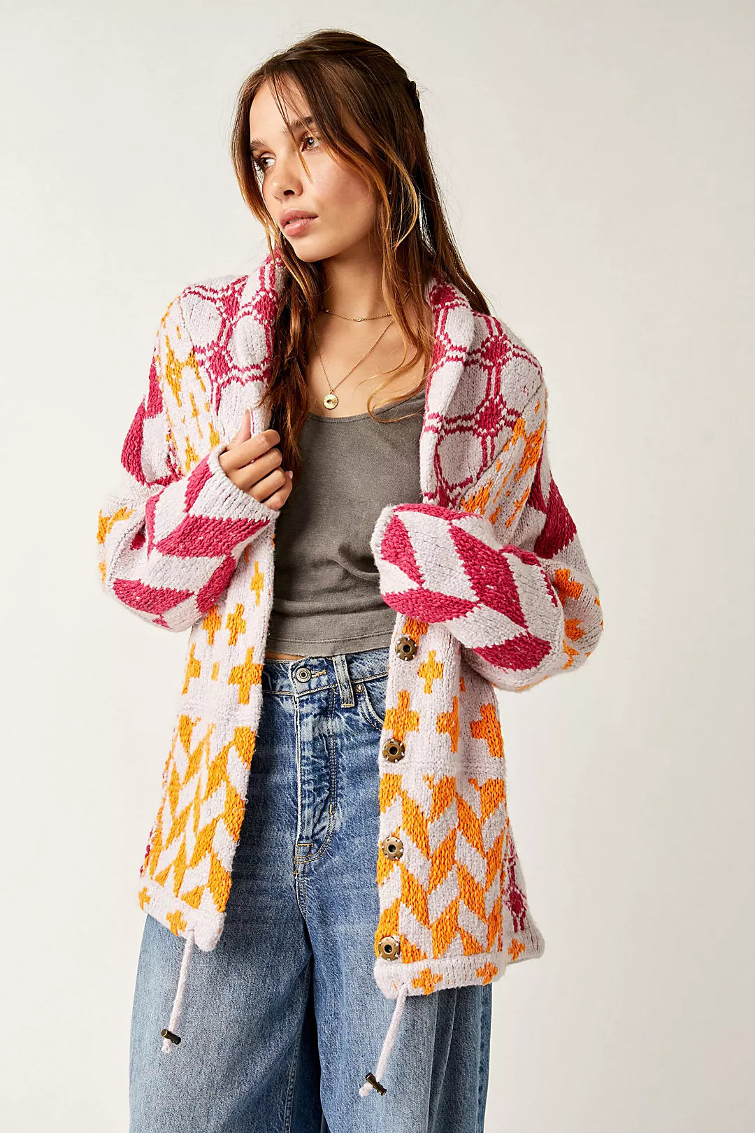 Lucie – vintage košilový cardigan s límečkem a dlouhým rukávem