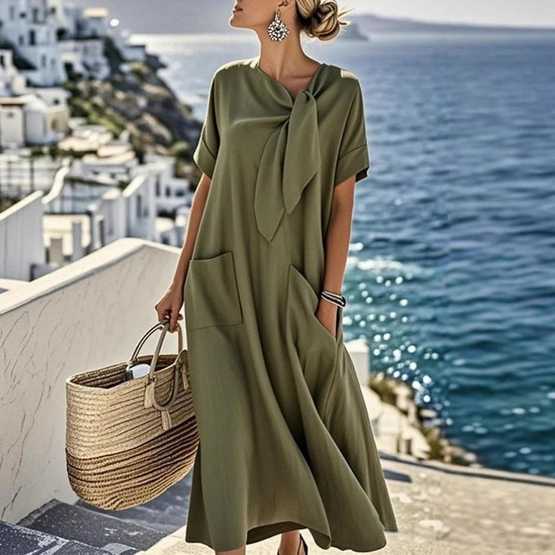 Emilia | Béžové maxi šaty s mašlí