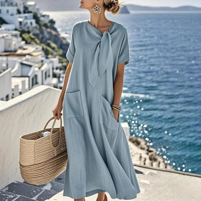 Emilia | Béžové maxi šaty s mašlí