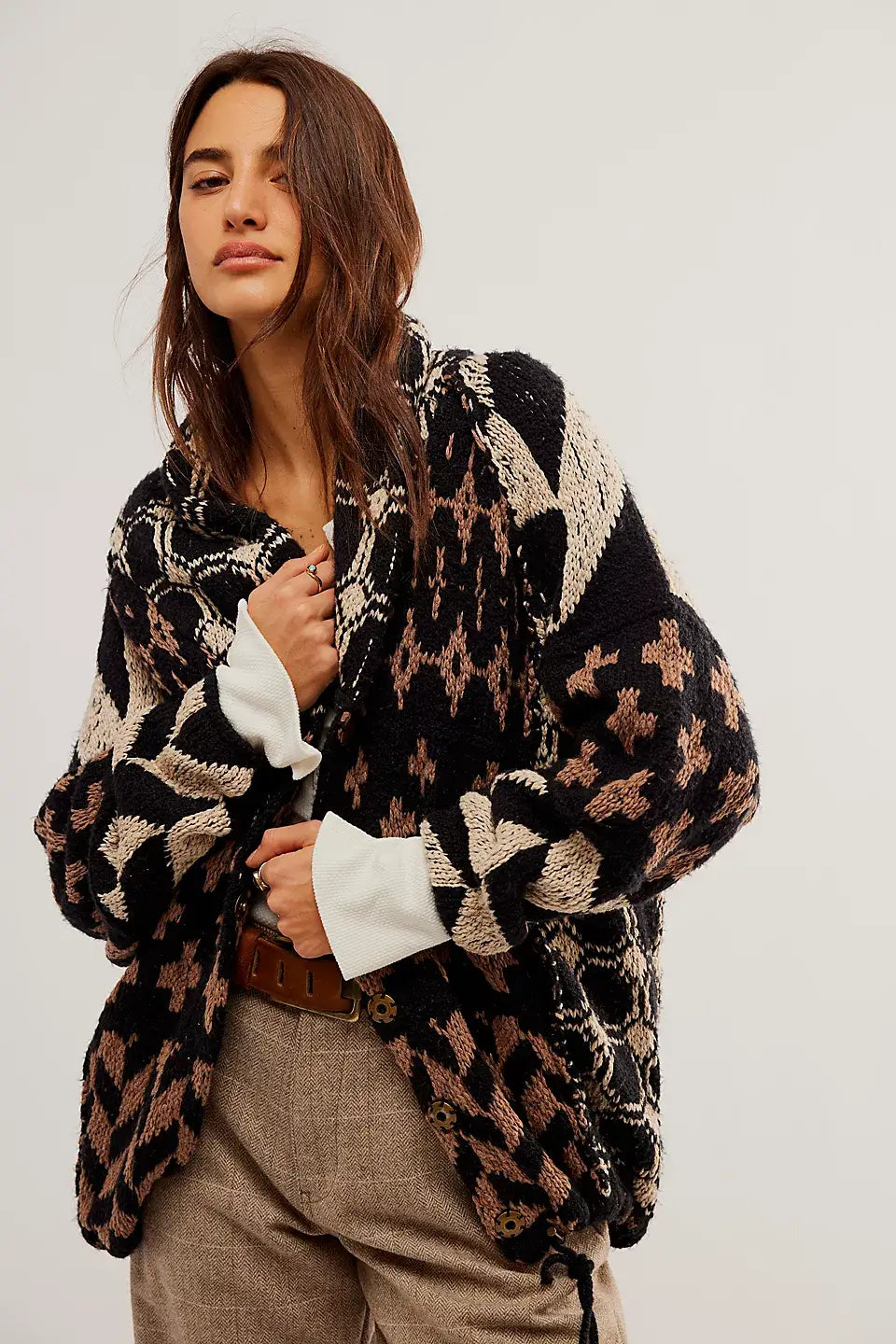 Lucie – vintage košilový cardigan s límečkem a dlouhým rukávem