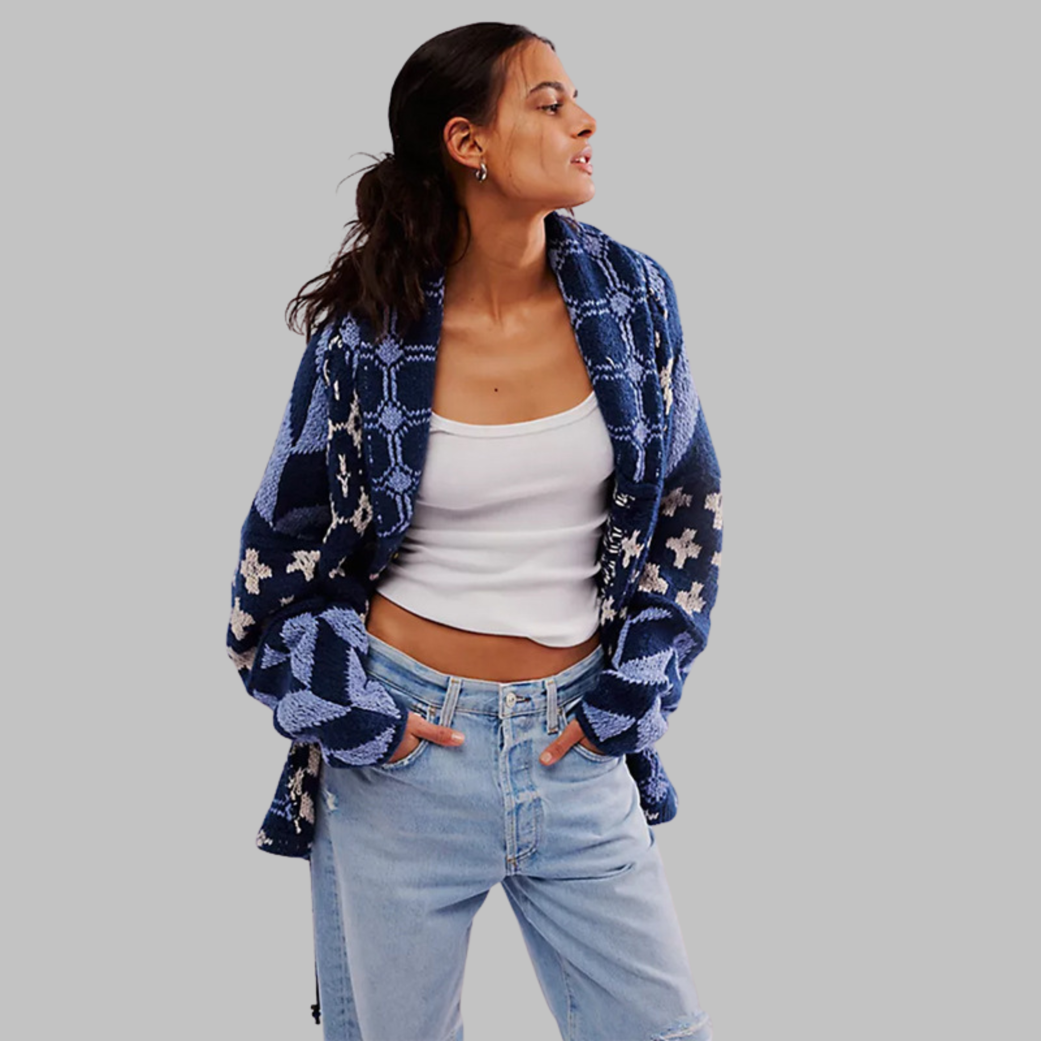 Lucie – vintage košilový cardigan s límečkem a dlouhým rukávem