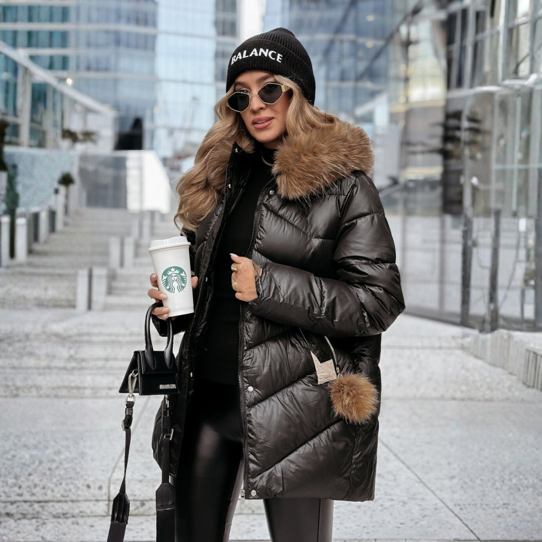 Kristina – dlouhý zimní kabát s páskem a elegantním střihem