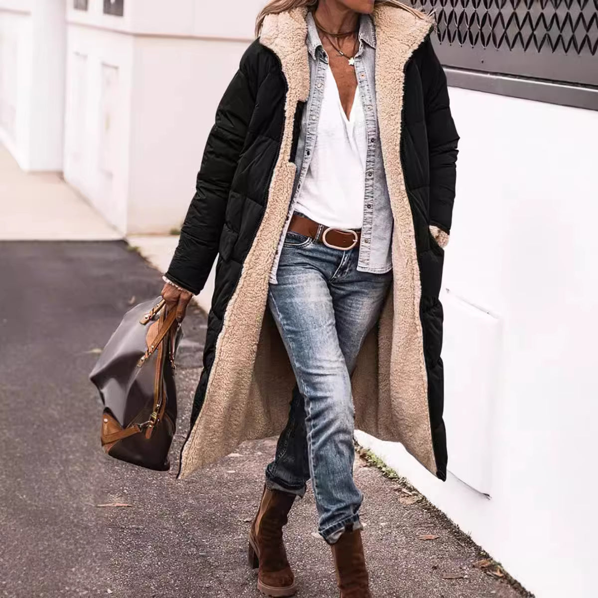 Vera – Dlouhá oboustranná prošívaná zimní bunda pro ženy