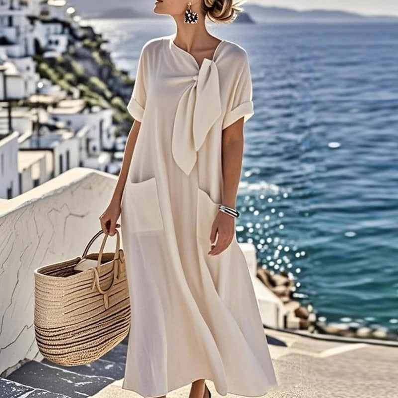 Emilia | Béžové maxi šaty s mašlí